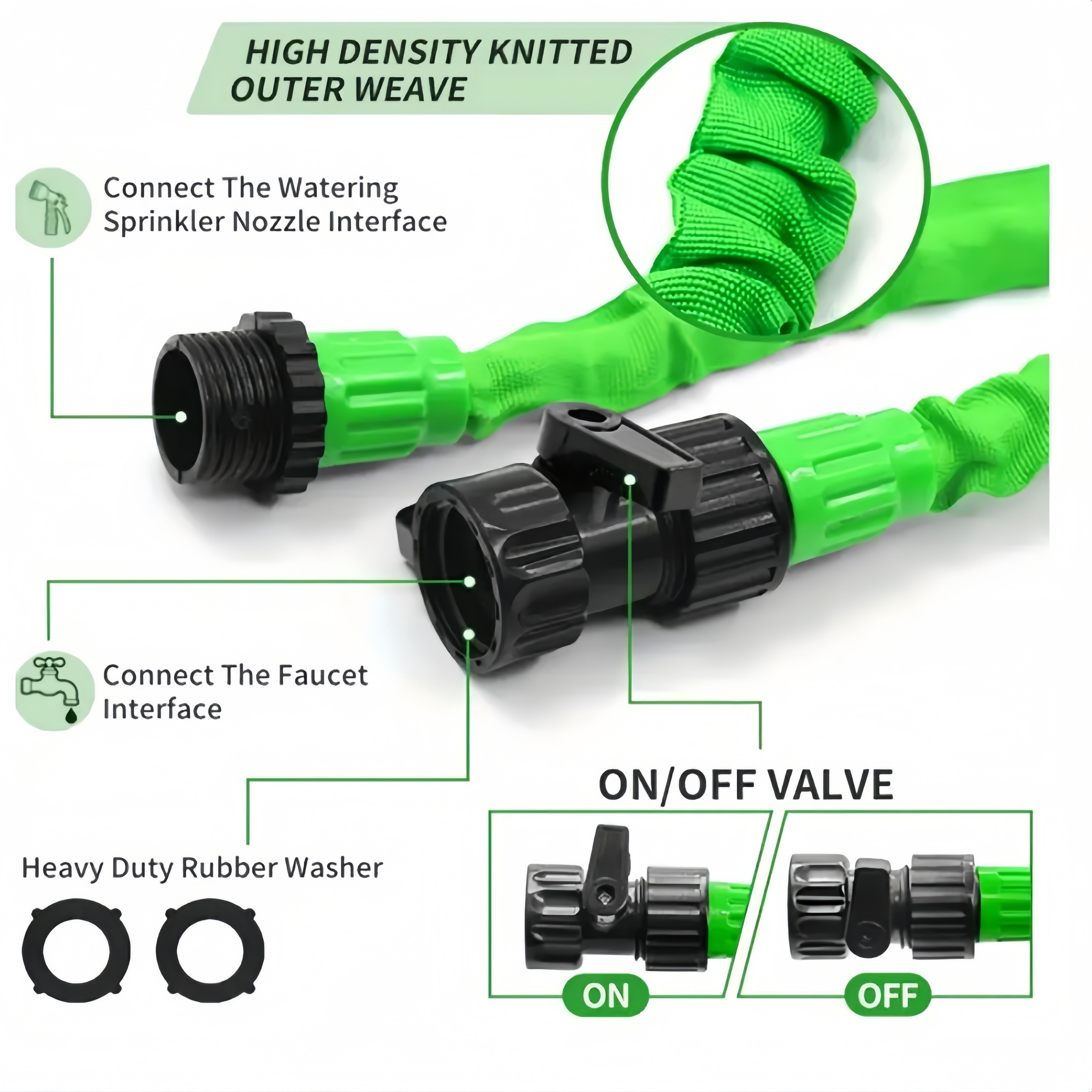 Expandable High-Pressure Garden Hose 3X Soft Rubber with 7-Function Nozzle 15-38 M