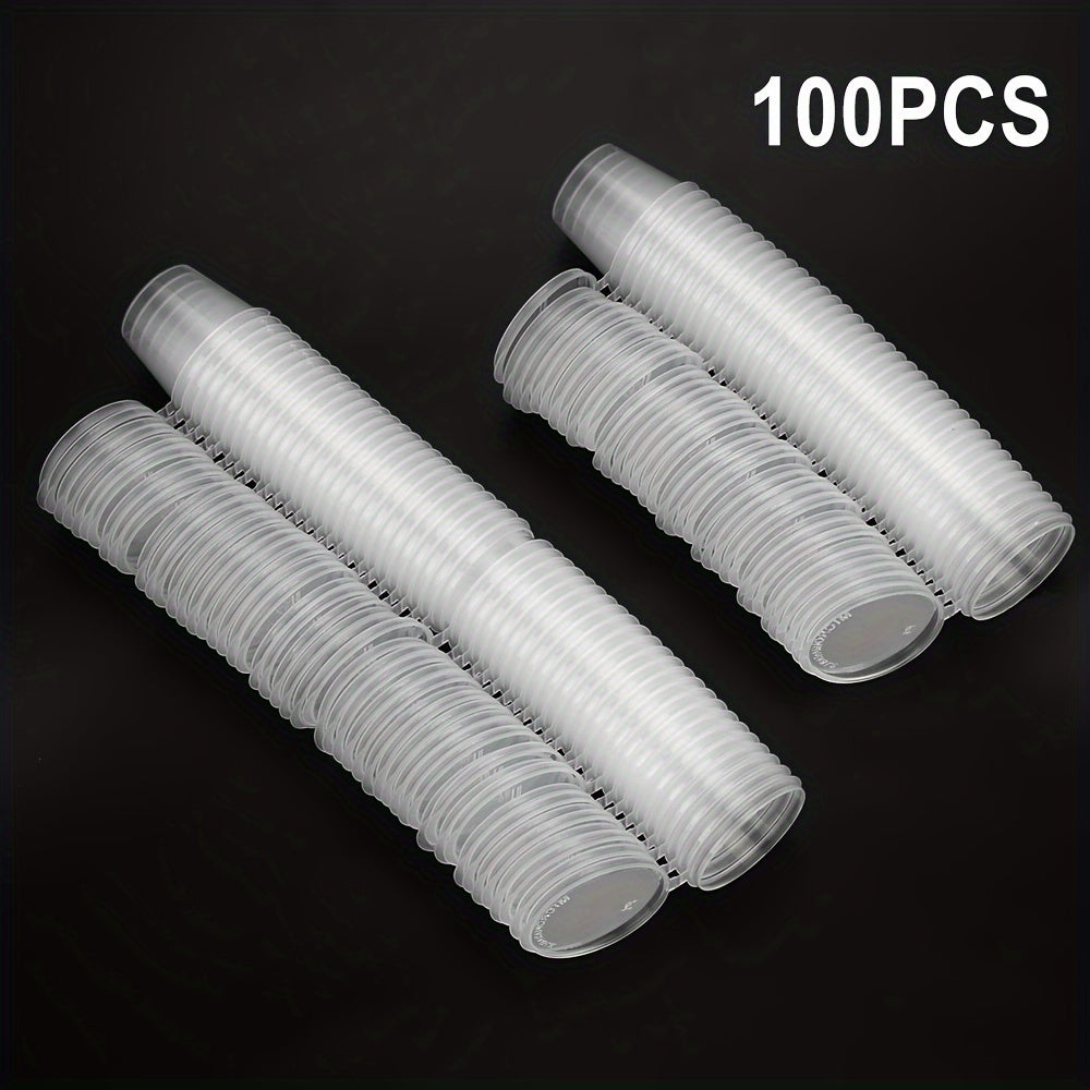 Set of 100 Clear Plastic Sauce Cups with Lids Food Grade Condiment Containers