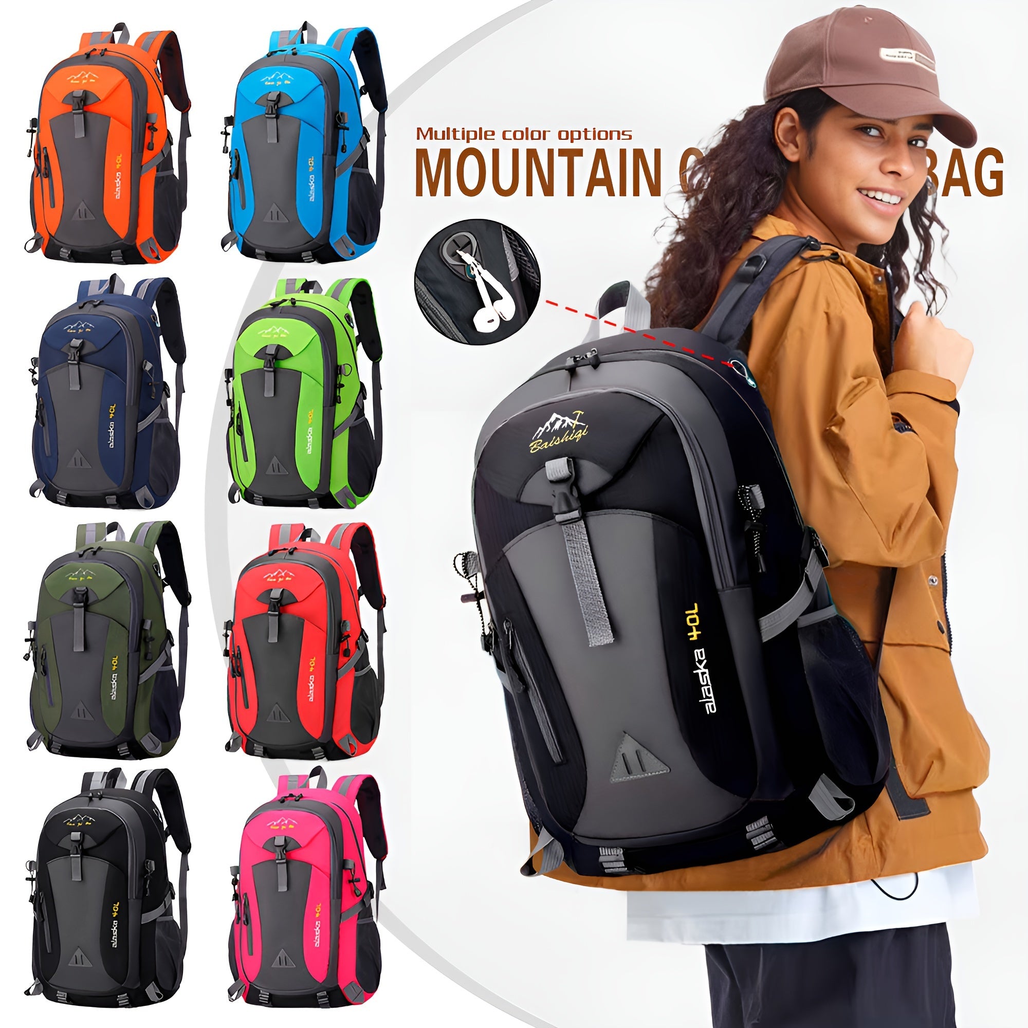 Water-Resistant Polyester Daypack for Hiking Travel and Fitness