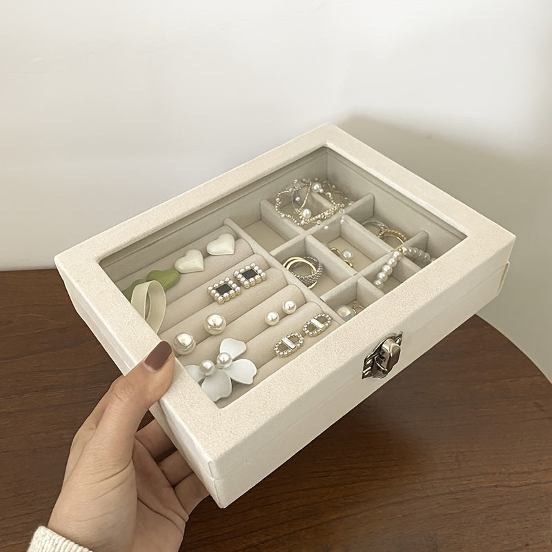Velvet-Lined Jewelry Organizer with Drawers and Secure Hook Closure for Rings, Necklaces, Earrings, and Watches