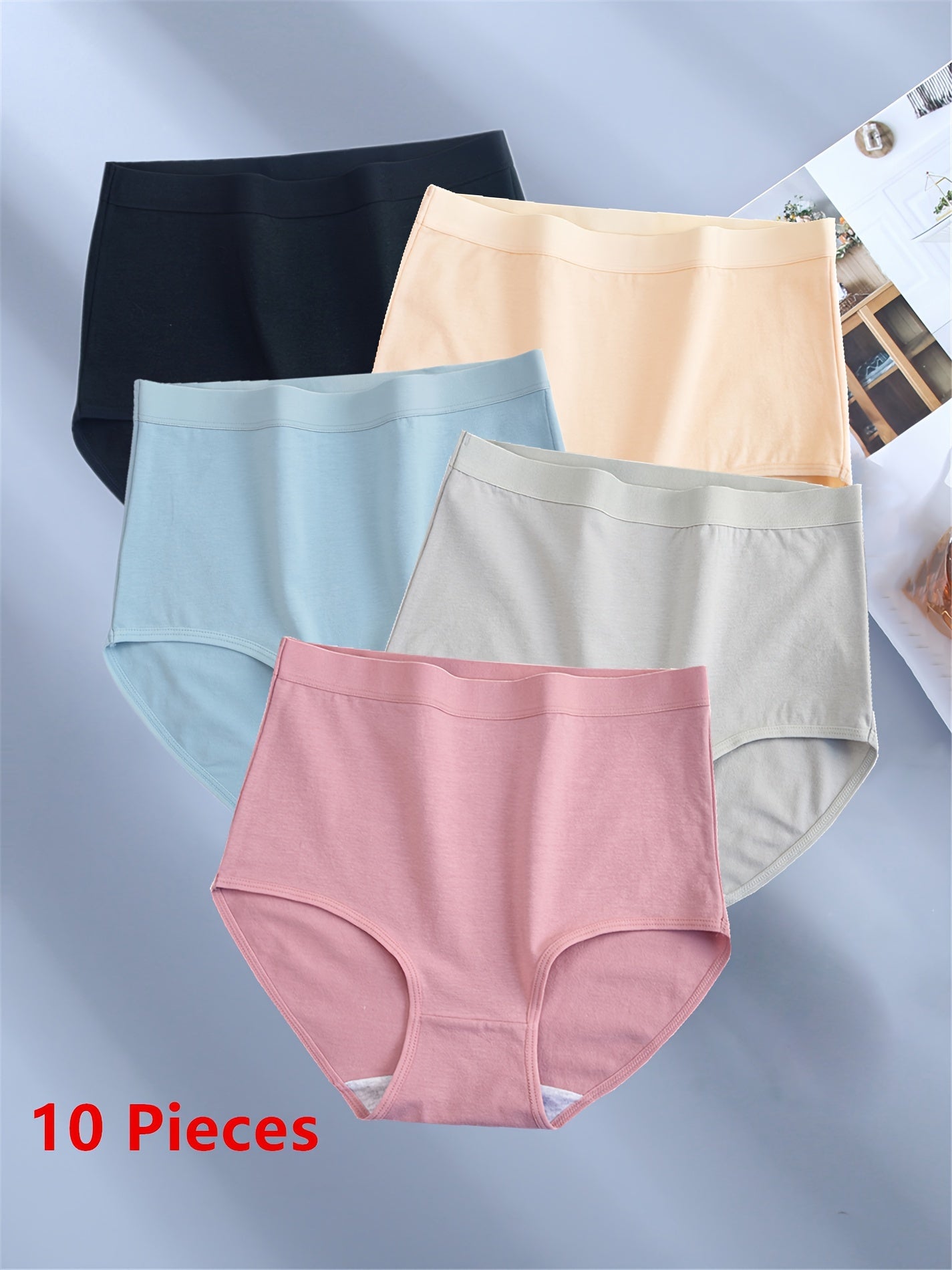 Seamless High Waist Briefs for Women 10-Pack Breathable Cotton Underwear Solid
