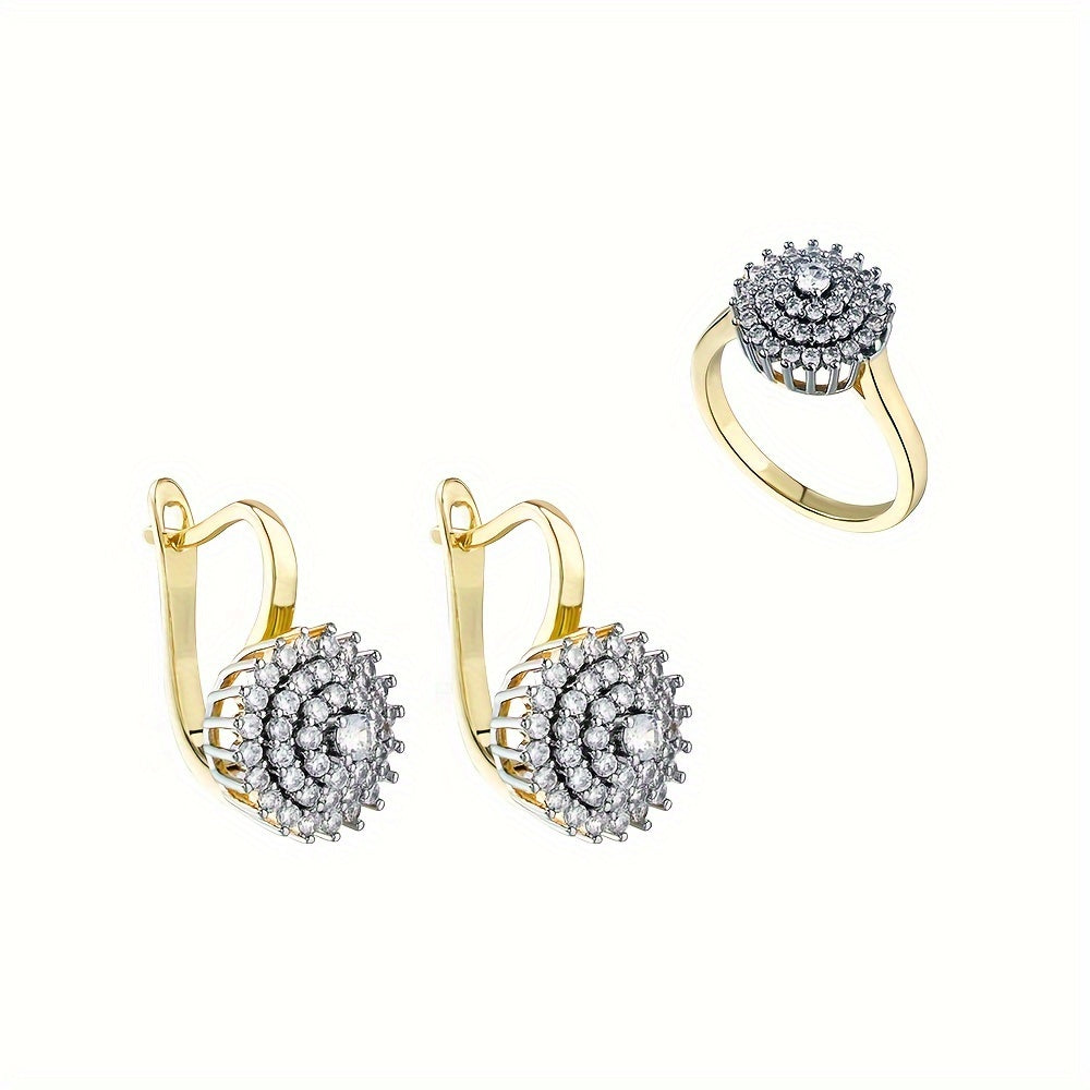 Gold-Plated Jewelry Set Earrings and Ring with Cubic Zirconia for Women