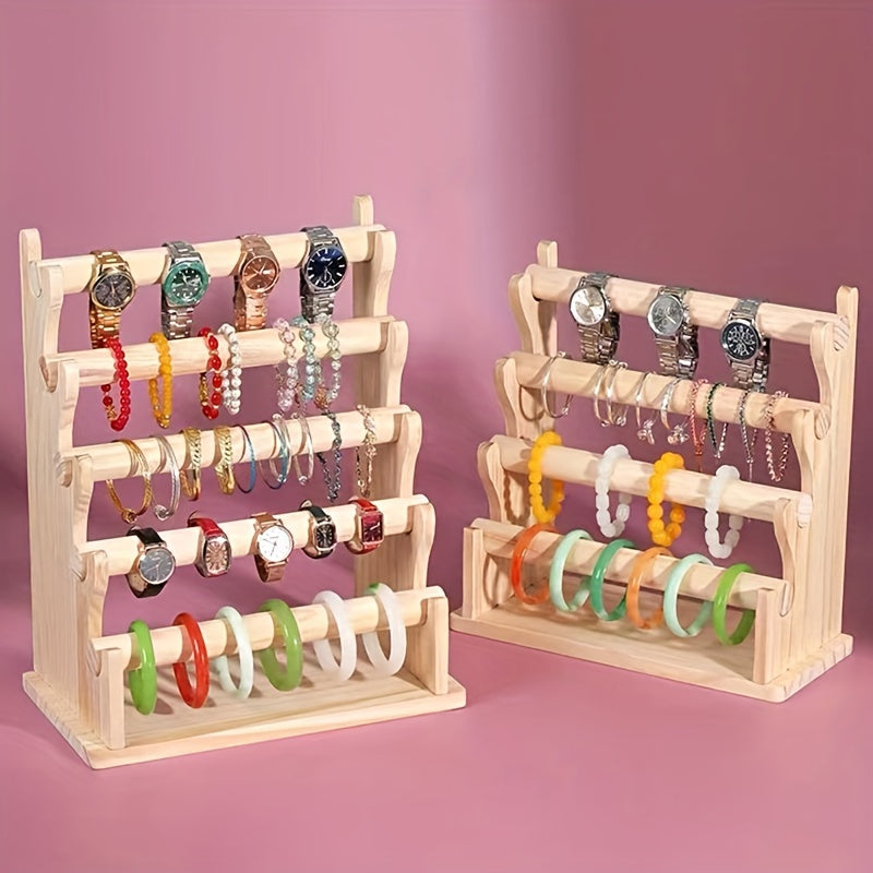 Yog'och zargarlik buyumlarini saqlash racki, bilaguzuklar, soatlar va soch aksessuarlari uchun
