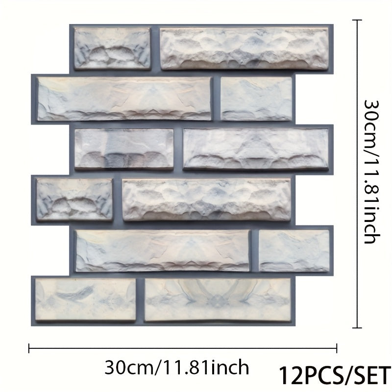 12 o'z-o'zini yopishtiradigan 3D devor paneli plitkalar, yashash xonasi va hammom uchun bezak, yaltiroq, suv o'tkazmaydigan