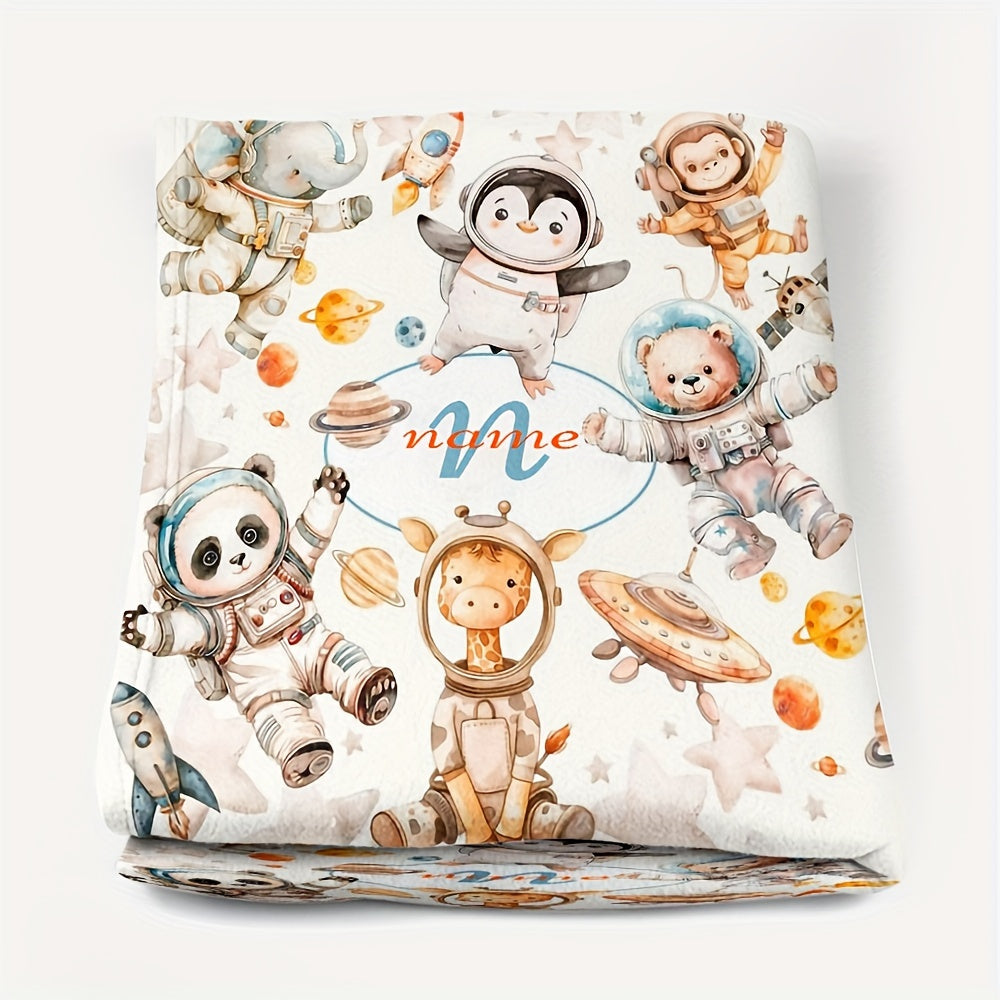 Personalized Space-Themed Flannel Fleece Blanket for Kids and Adults Reversible Cozy Throw