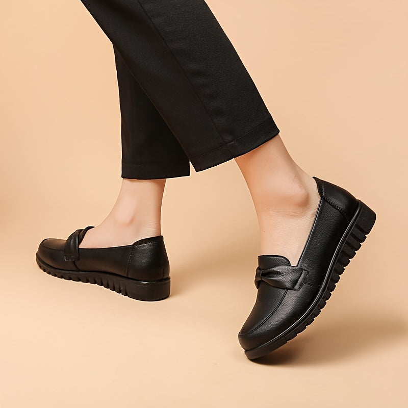 Zapatillas Mary Jane para mujer planas de cuero PU sólido para todas las estaciones