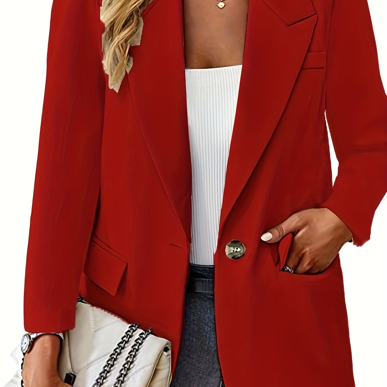 Women's Casual Solid Color Polyester Blazer with Pockets Long Sleeve Regular Fit
