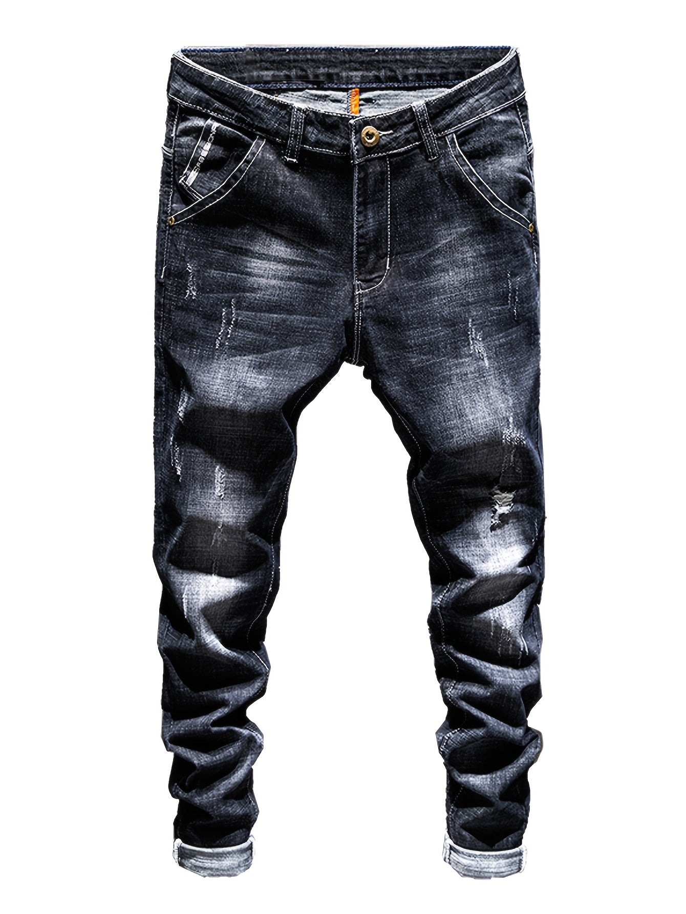 Erkaklar uchun yirtilgan va yirtilgan jinsilar, odatdagi kesimda, 74.70% paxta, 23.70% polyester va 1.60% elastan bilan tayyorlangan. Mustahkam rang, barcha mavsumlar uchun kiyish, ozgina cho'ziluvchanlik va yuvilgan tugatish bilan. To'qilgan mato.