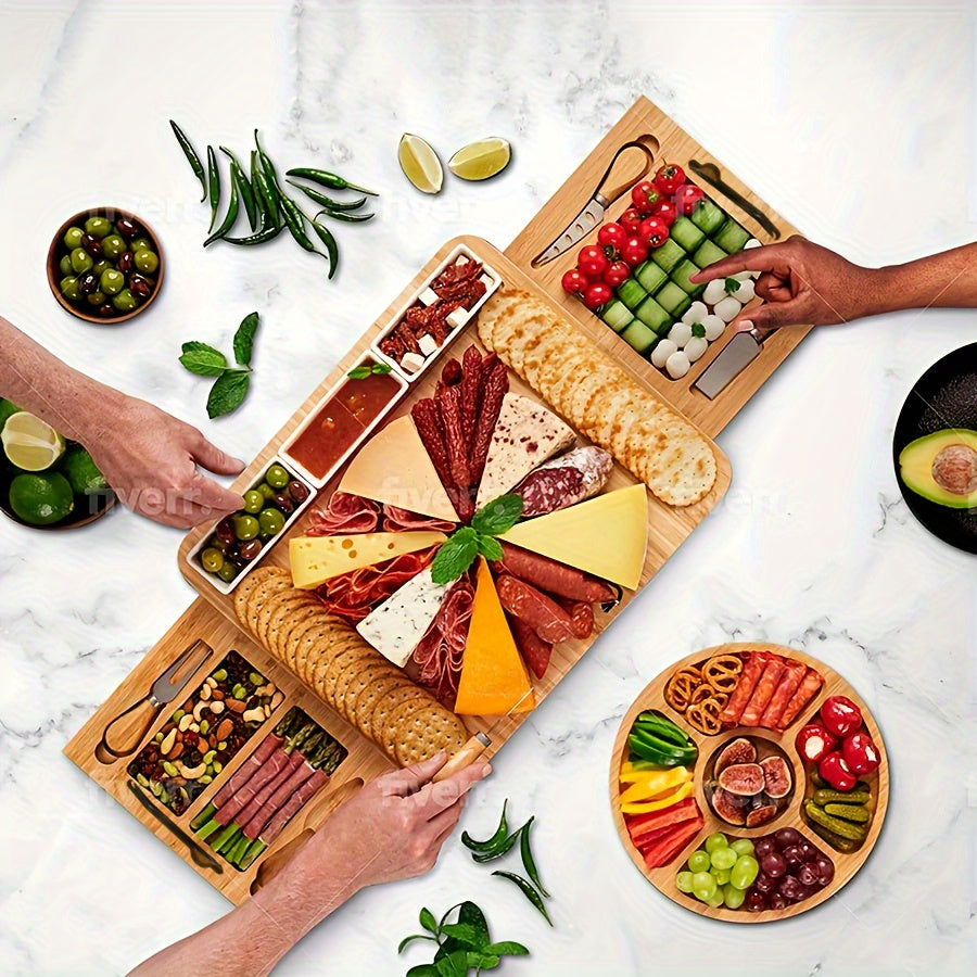 "Suyuq go'sht taxtasi to'plami, pishloq taxtasi va pichoq bilan, pishloq va go'sht uchun katta bambuk plitka - ayollar, juftliklar uchun mukammal sovg'a, to'y yilligi yoki uyga ko'chish uchun"