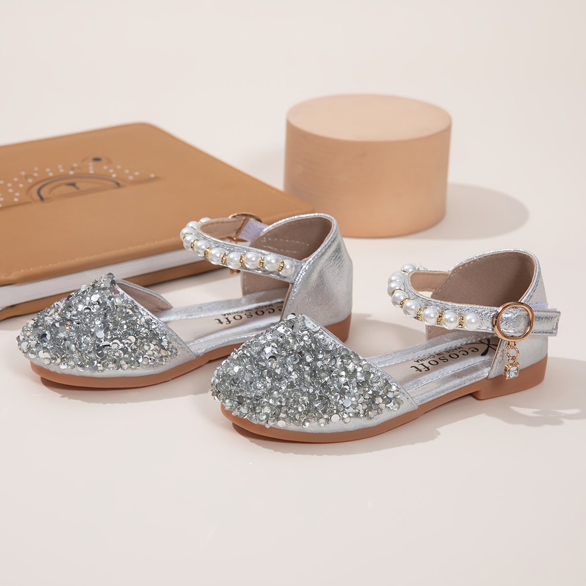 Girls Flat Sandals Glitter Pearl Breathable Lightweight Casual Party Vacation Outdoor