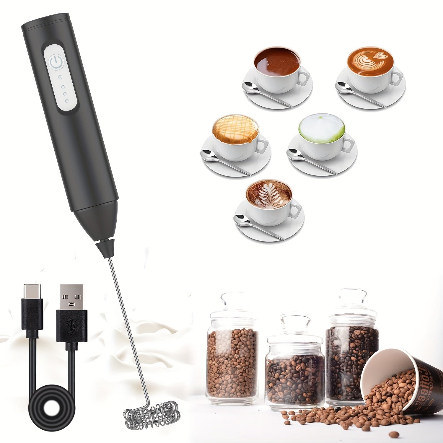 Rechargeable Handheld Milk Frother Electric Foam Maker for Coffee and Latte