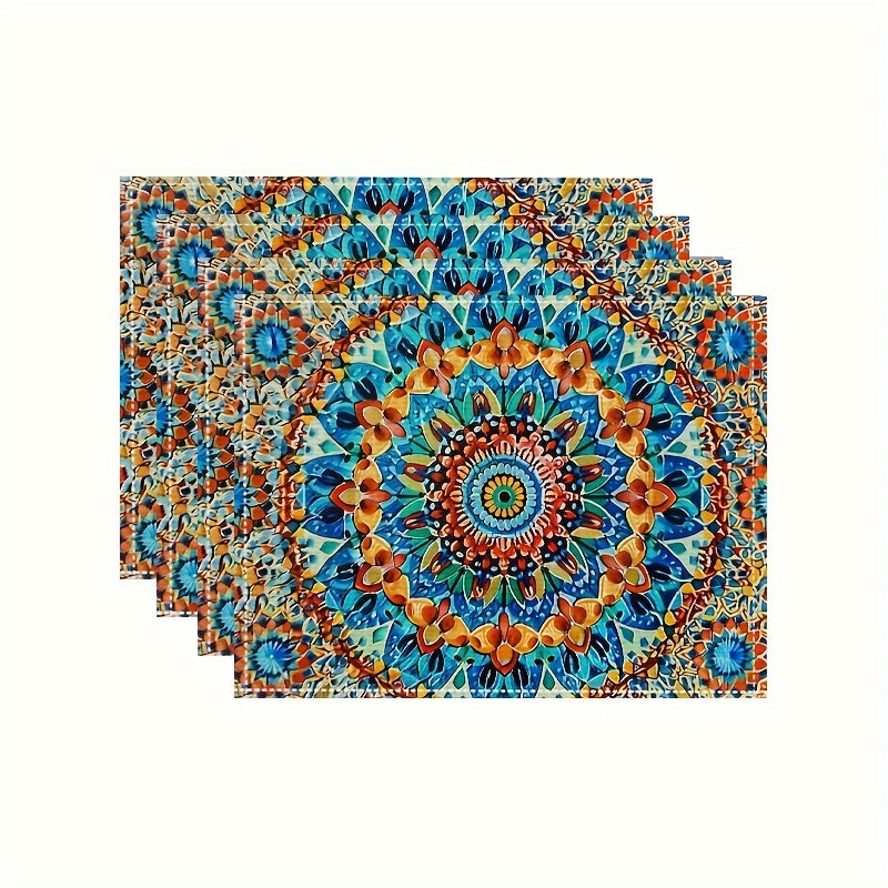 Mandala-Style Placemat Set with Persian Bohemian Design Heat Resistant Washable for Home and Restaurant