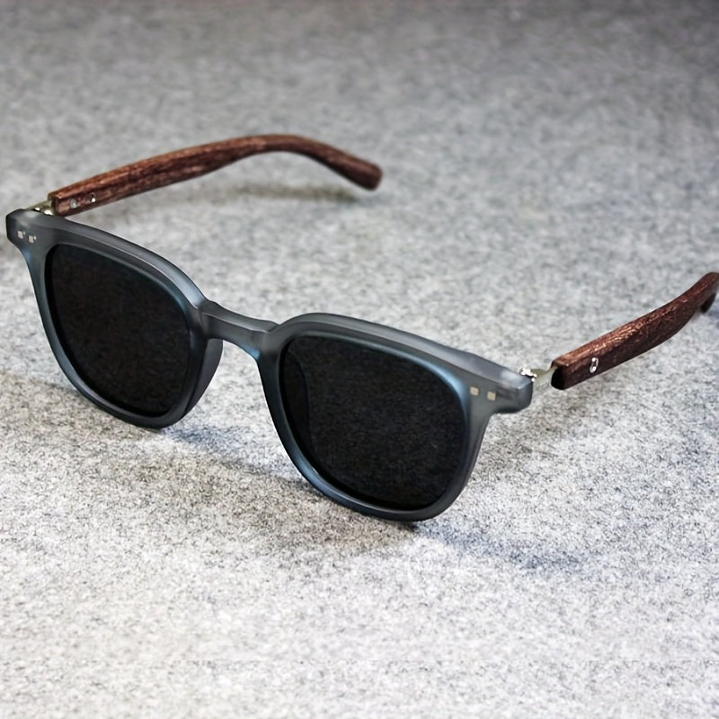 Gafas de sol cuadradas con acabado en madera vintage para hombres y mujeres estilo retro para conducir, playa y viajes