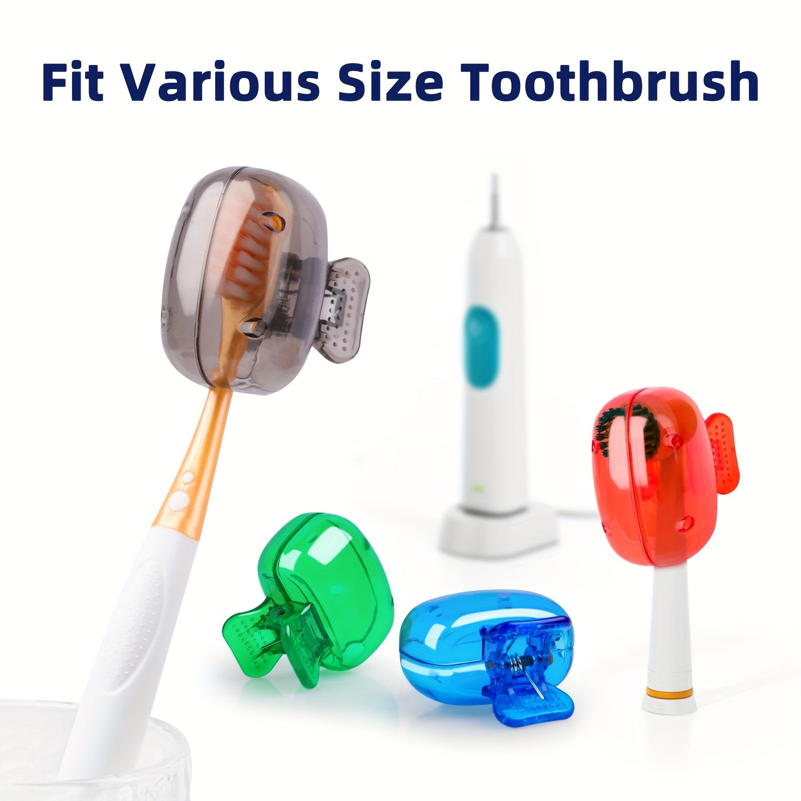 4 Pack Transparent Blue Toothbrush Head Covers with Storage Box for Travel