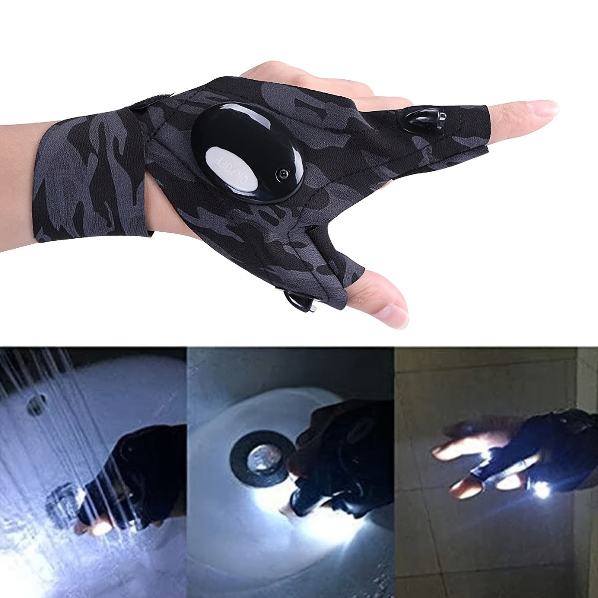 LED Flashlight Gloves for Men Women, Rechargeable, Night Fishing Camping