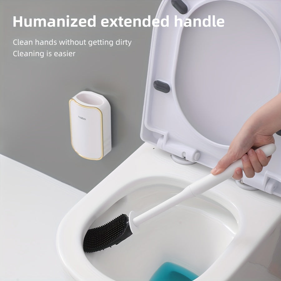 Элегантный настенный набор для чистки туалета с удлиненной ручкой - силиконовые щетинки, легкая уборка для ванной, полный набор щетки для туалета и держателя