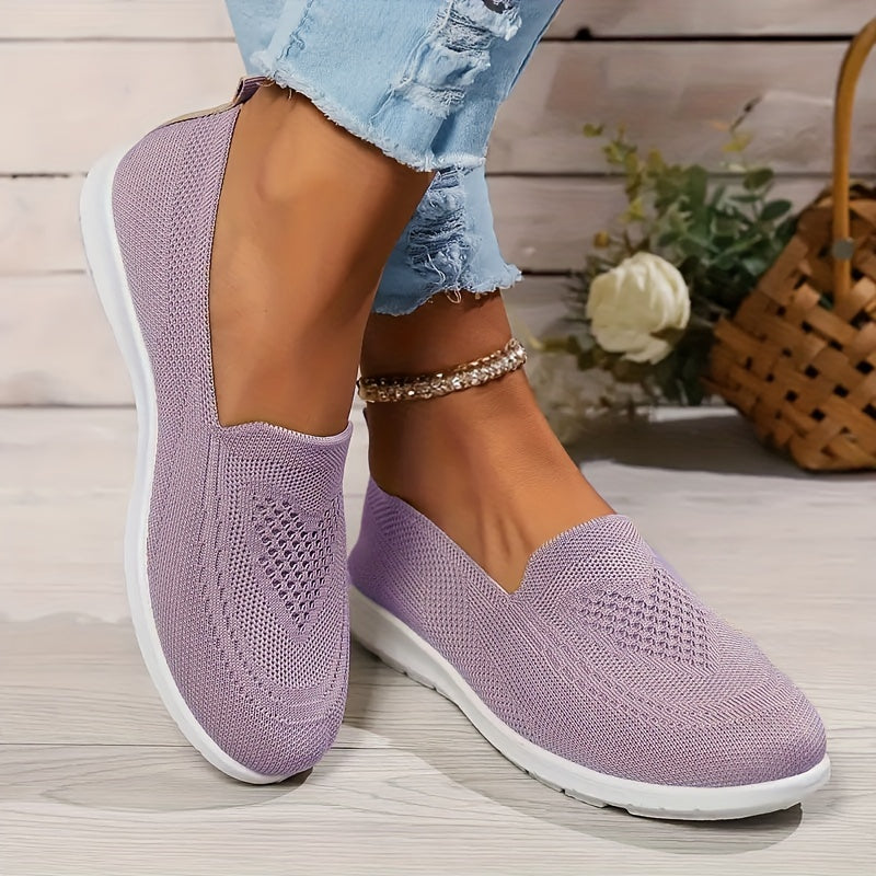 Women’s Lightweight Breathable Knit Flats Slip-On Walking Shoes Casual Allseason