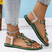 Women's Rhinestone Butterfly Flat Sandals Open Toe Summer Shoes Elastic Band Casual Slip-On