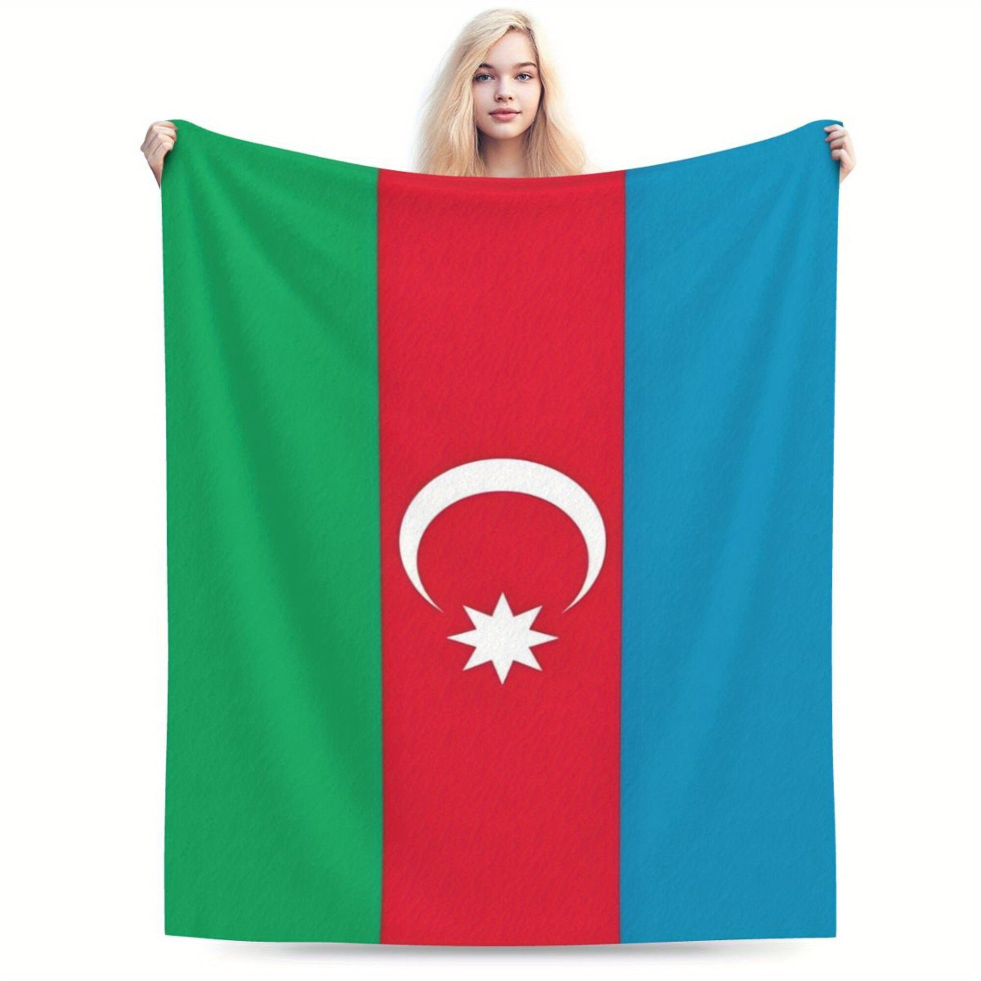 Azerbaijan Flag Flannel Throw Blanket Digital Print Soft Polyester All Seasons