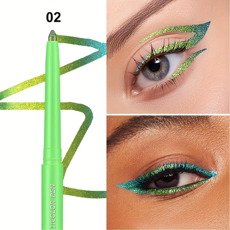 Women Color-Shifting Eyeshadow and Eyeliner Stick Waterproof Long-Lasting Vibrant Orange Pink Purple Green