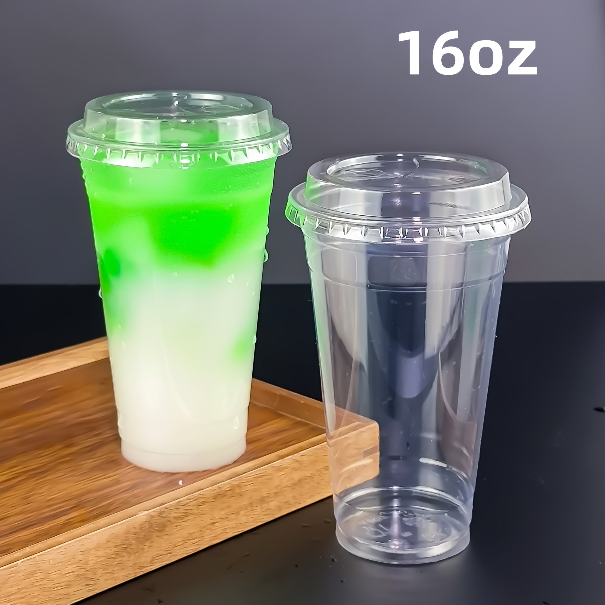 50-Pack Clear PET Disposable Cups with Lids 10oz 14oz 16oz BPA-Free Recyclable