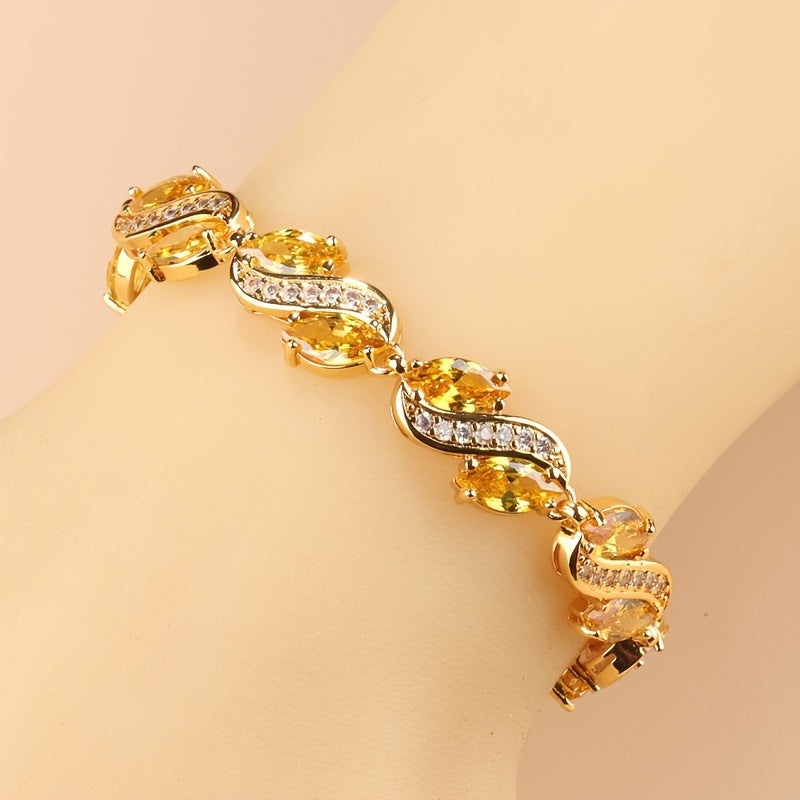 Zarif ayollar bilaguzugi, hashamatli kubik zirkon zanjir bilan - to'ylar va partiyalar uchun ideal, zamonaviy mis zargarlik tanlovi.