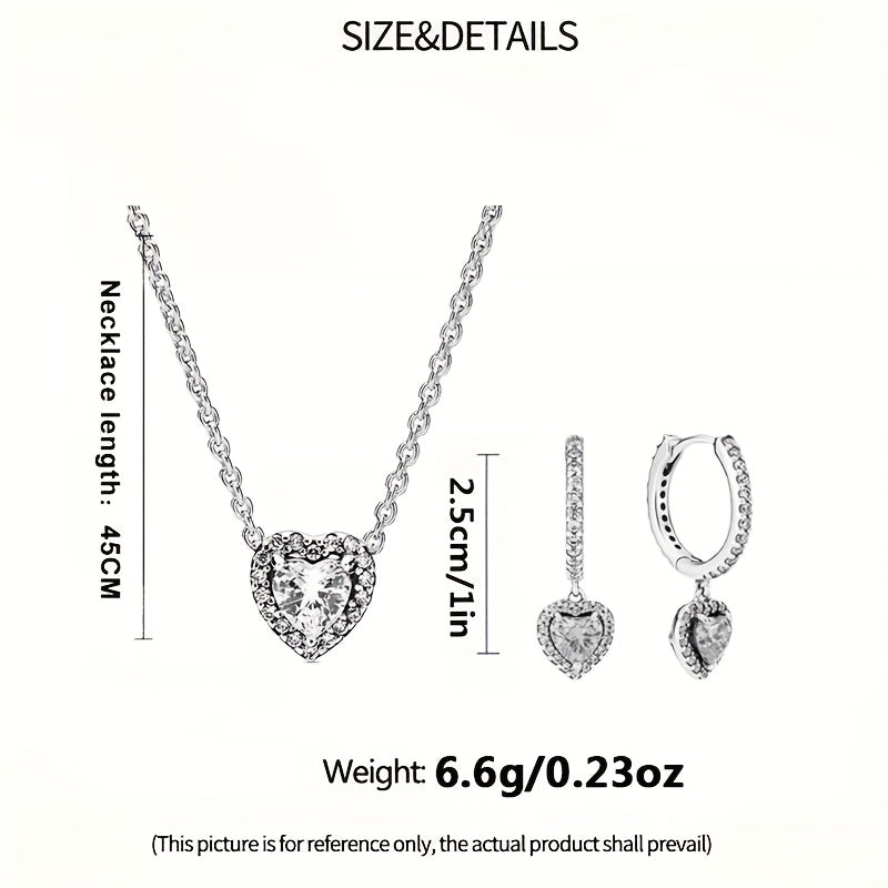 Chiroyli 925 Sterling Silver Yurak Shaklidagi Zargarlik to'plami - Noqulay teri uchun xavfsiz, Har kuni kiyish yoki sovg'a berish uchun ideal