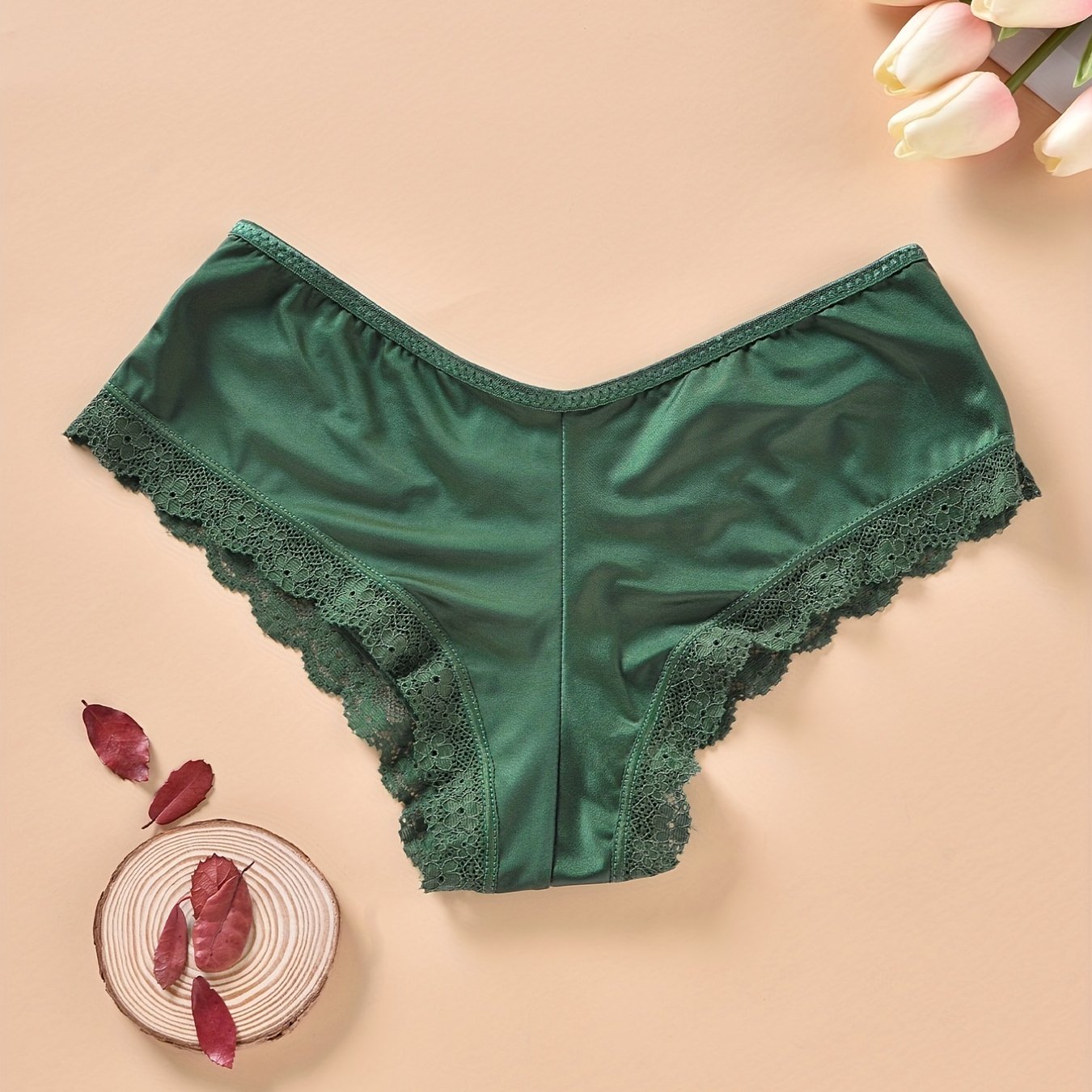 Women's Lace Trim Hipster Panties with Cross Hollow Out Breathable Underwear
