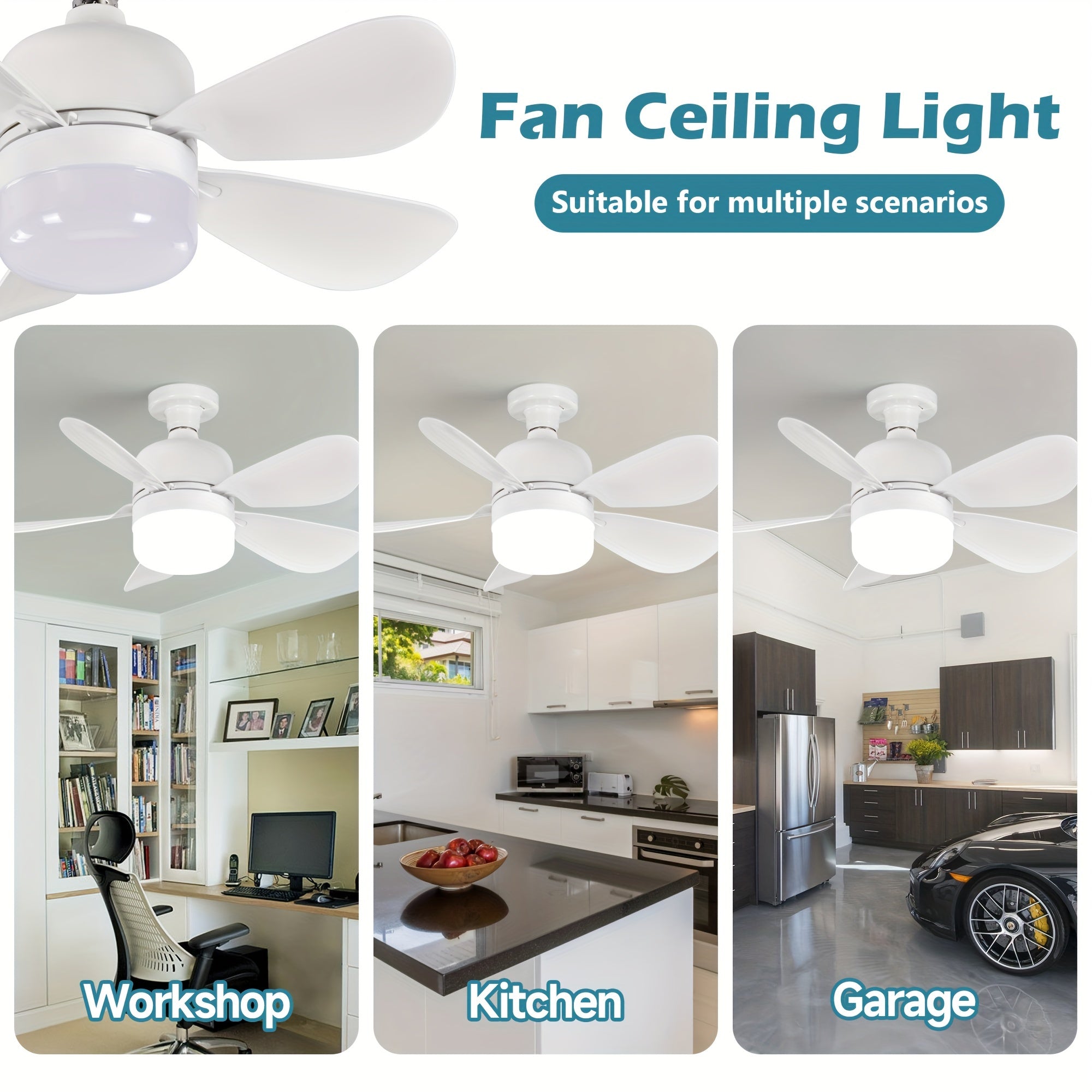 5-Blade LED Ceiling Fan Light E26/E27 Compatible for Kitchen Bedroom Study Bathroom