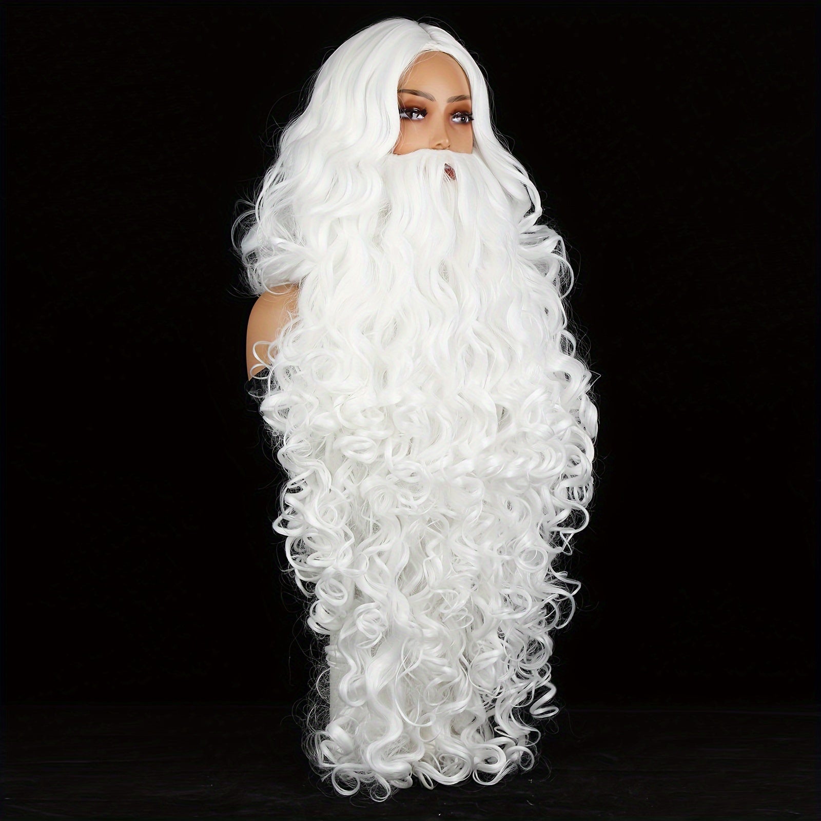 Santa Claus Beard Wig Men’s Costume Accessory White Curly Polyester Heat Resistant