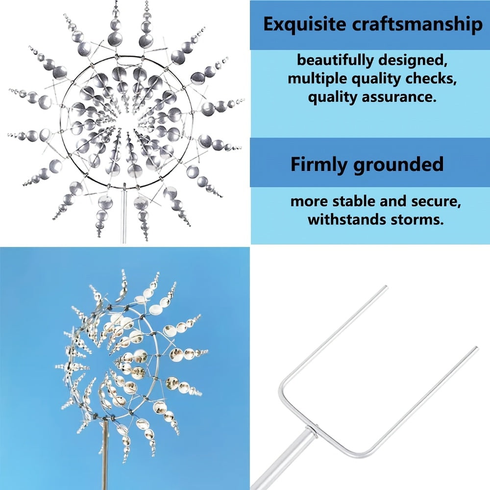 Solar-Powered Iron Wind Sculpture with 3D Kinetic Metal Windmill for Garden Decor