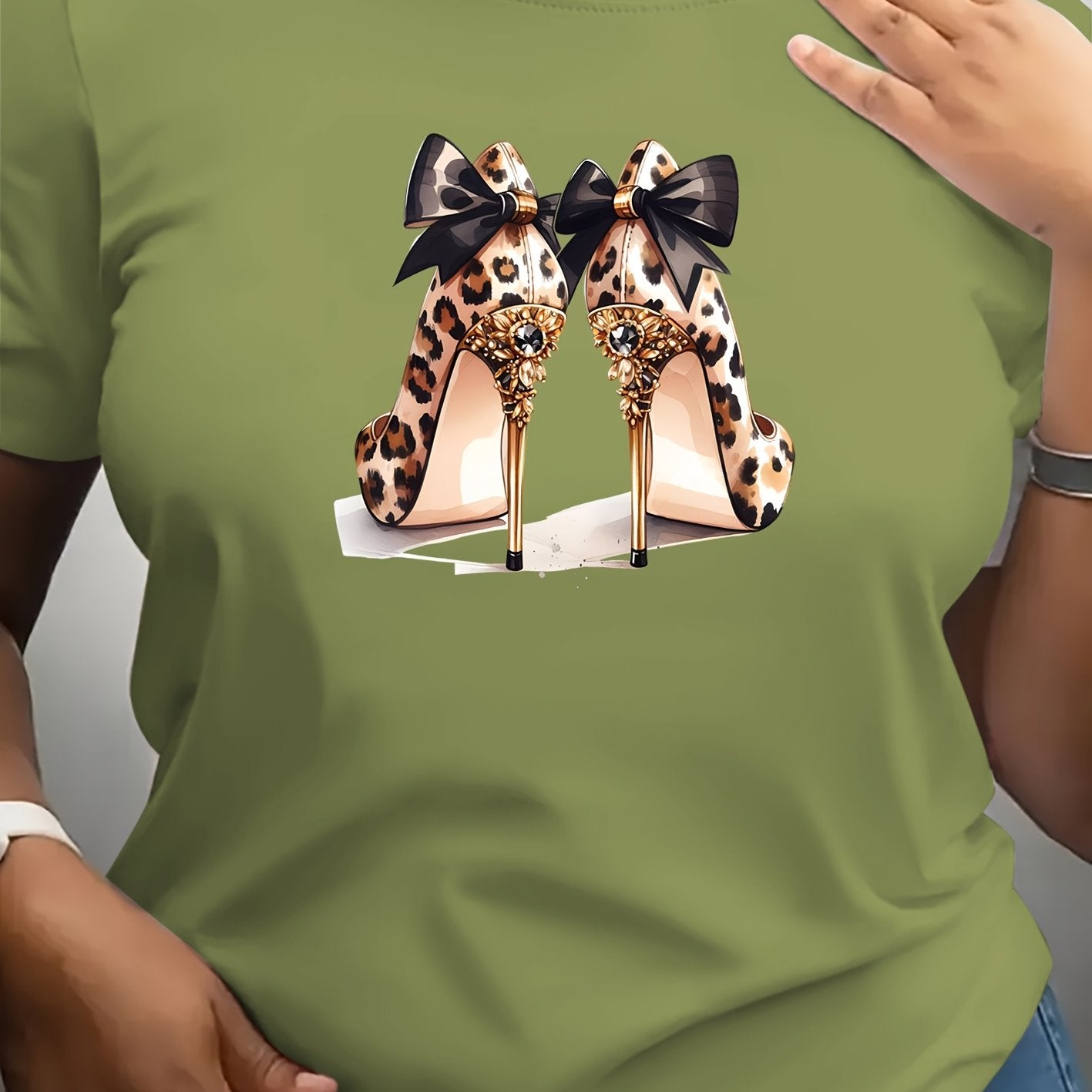 Plus Size Women's Leopard Print Short Sleeve T-Shirt White Casual Summer Wear