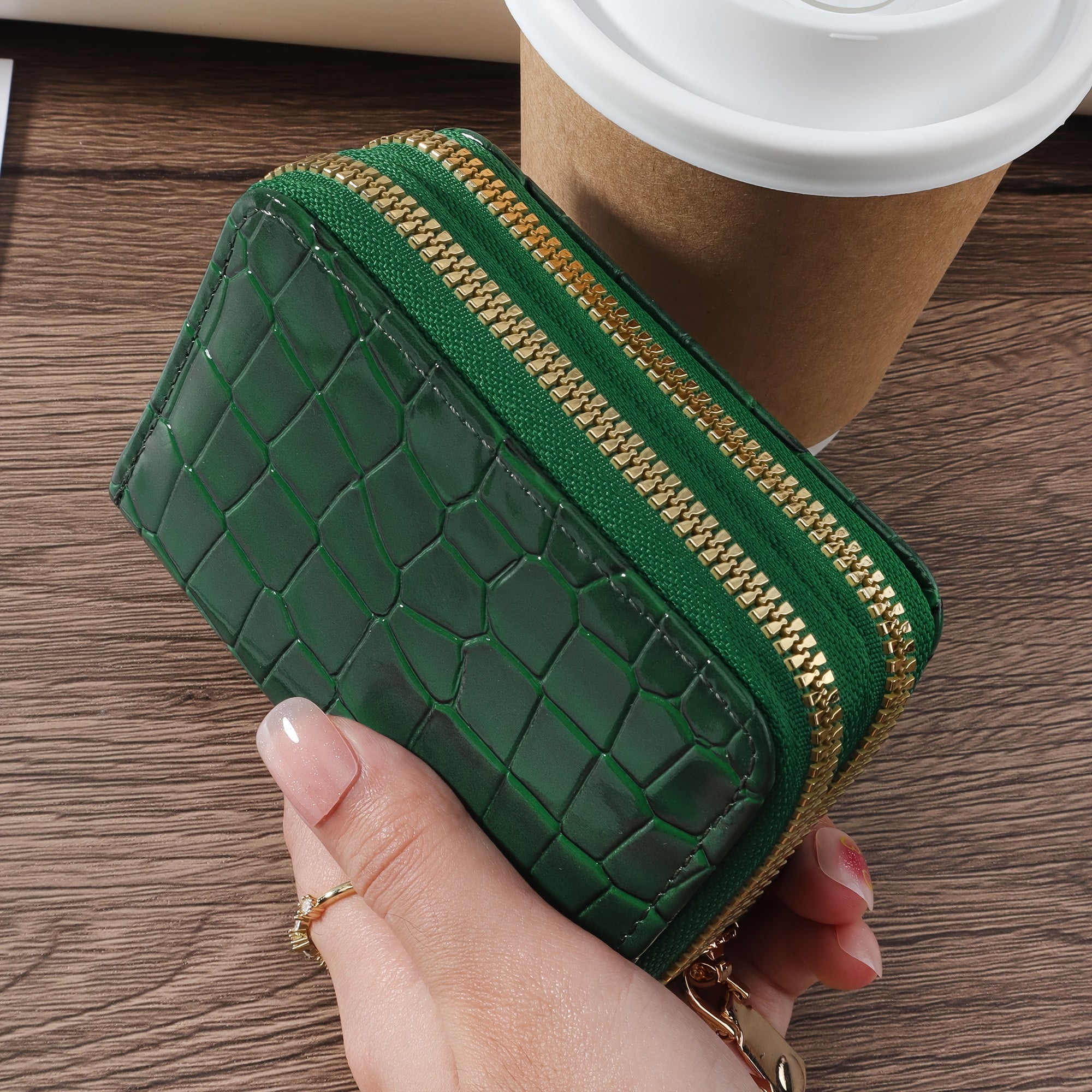 Large Capacity Faux Leather Zipper Wallet for Men and Women