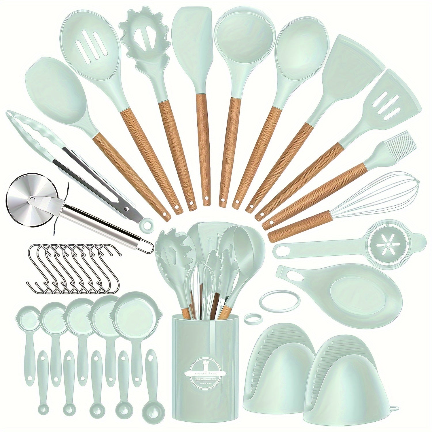 36-Piece Silicone Kitchen Utensil Set with Wooden Handles, Heat-Resistant Non-Stick Tools
