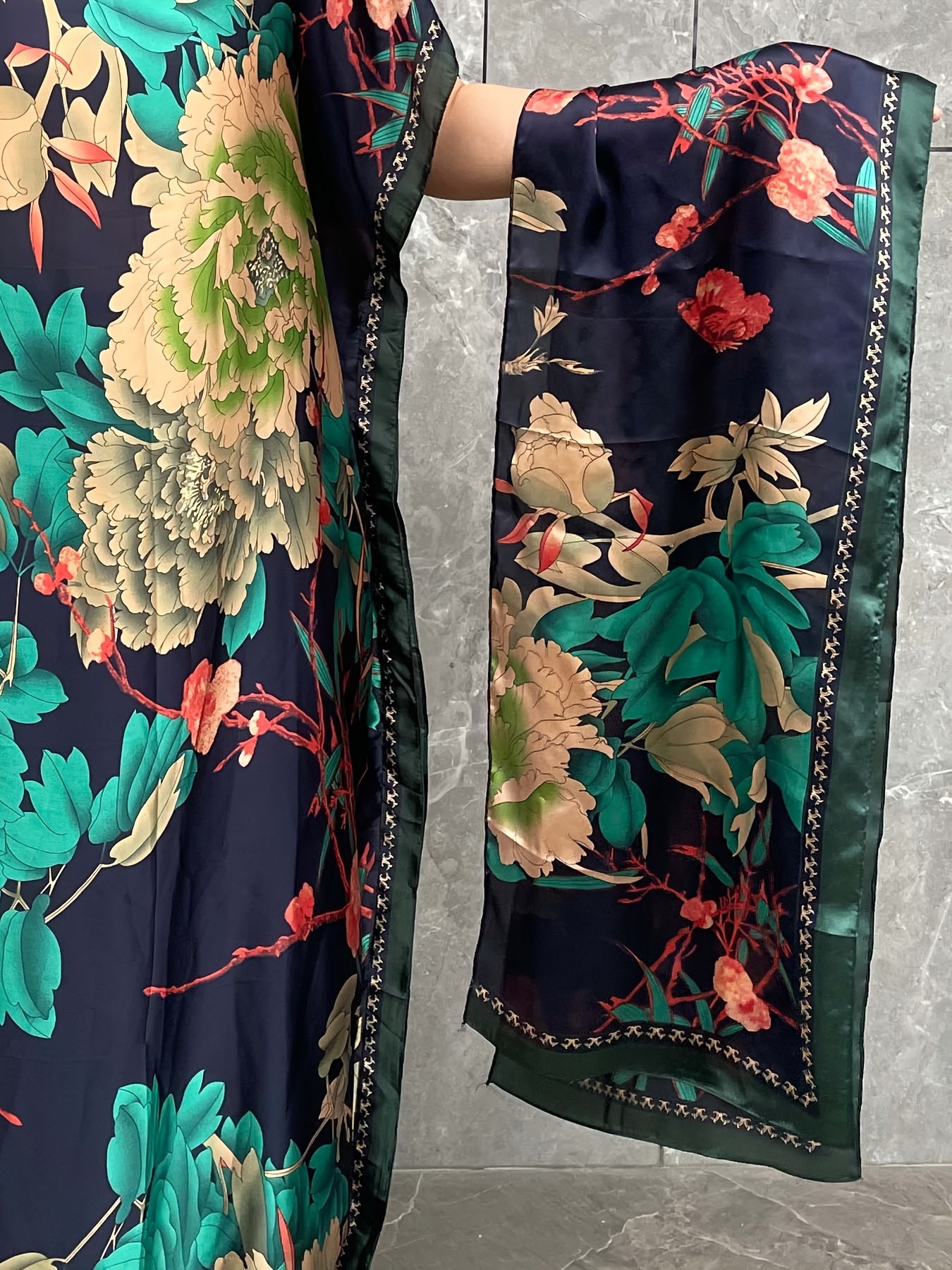 Plus Size Floral Print Maxi Kaftan Dress Short Sleeve Summer Beach Coverup