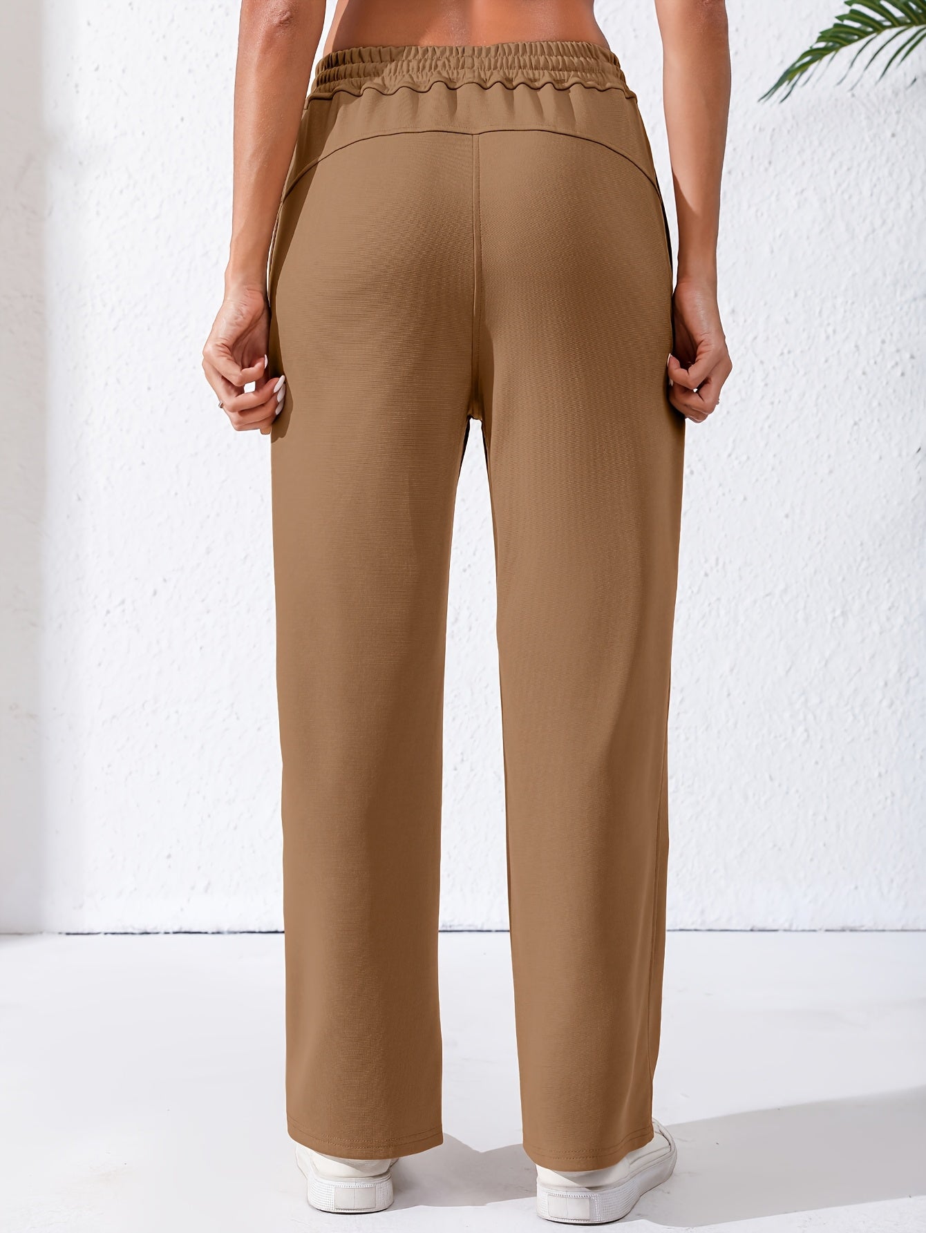 Plus Size High Waist Drawstring Sweatpants Polyester Knit Casual Wide Leg Lounge Pants