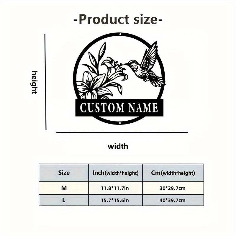 Personalized Hummingbird Metal Wall Sign Custom Name Indoor Outdoor Decor