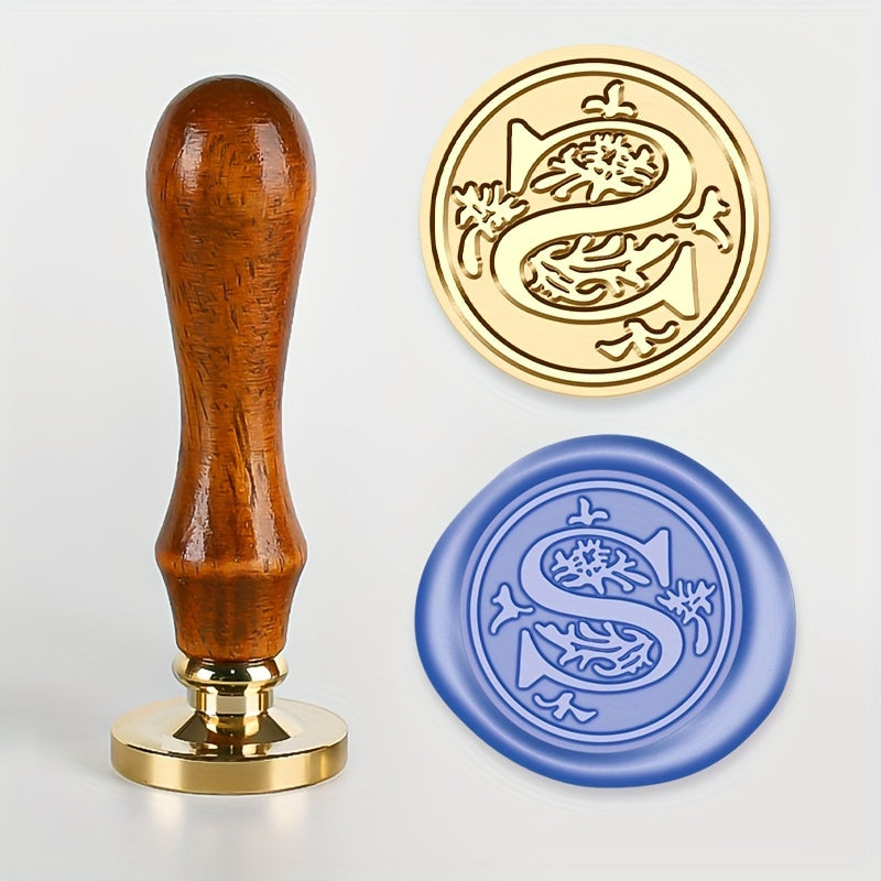 Wax Seal Stamp Set with 26 Letters Brass Head and Retro Wood Handle for Invitations and Gift Wrapping