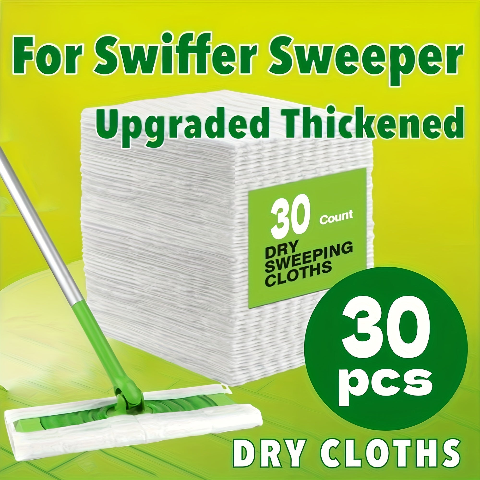 30 dona Polyesterdan yasalgan, tozalanadigan mop padlari, samarali chang olib tashlash uchun elektrostatik quruq supurish matolari; yashash xonasi, yotoqxona, hammom, hojatxona va oshxona tozalash uchun mukammal.