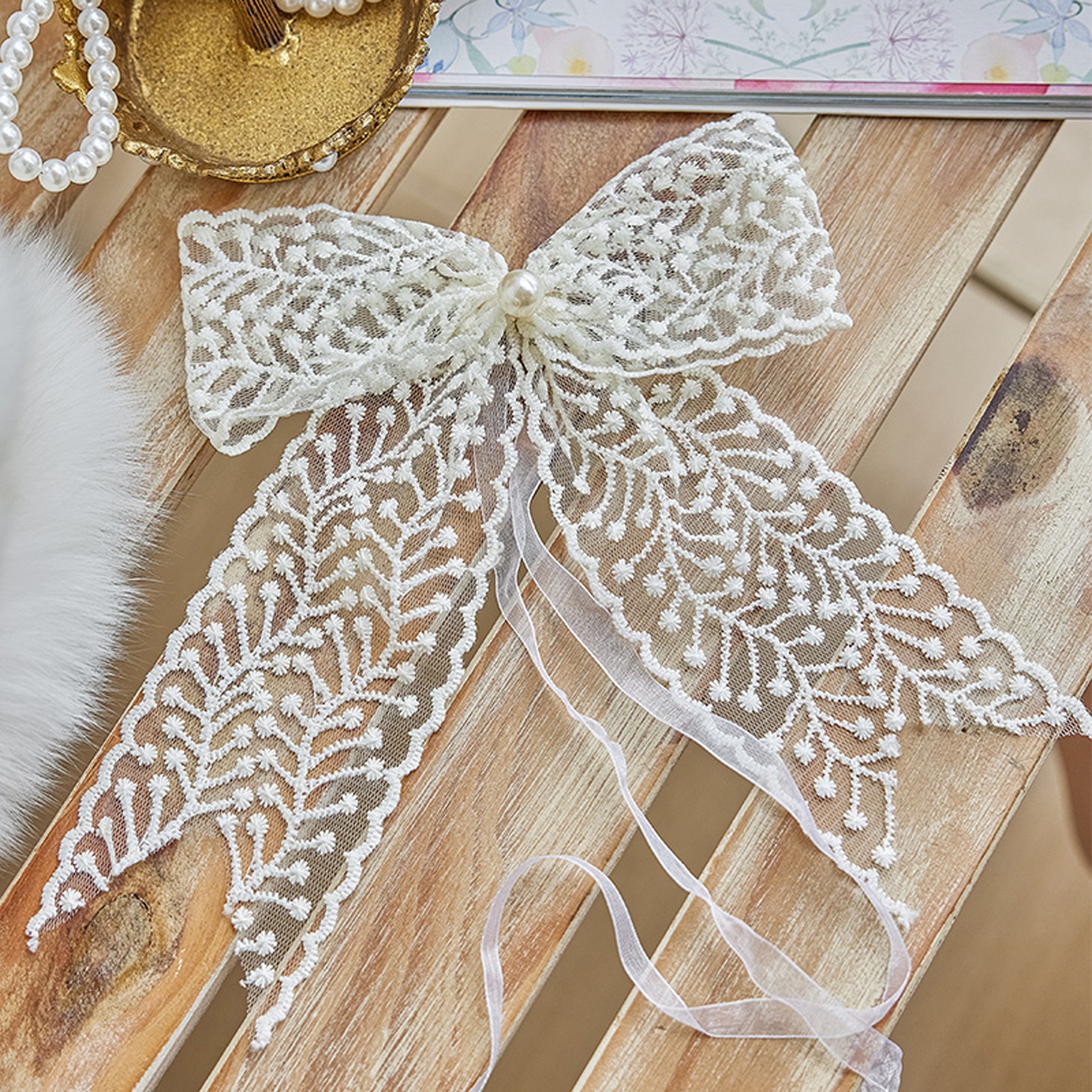 Set of 2 Lace Bow Curtain Tiebacks Adjustable Polyester Holdbacks for Heavy and Sheer Drapes