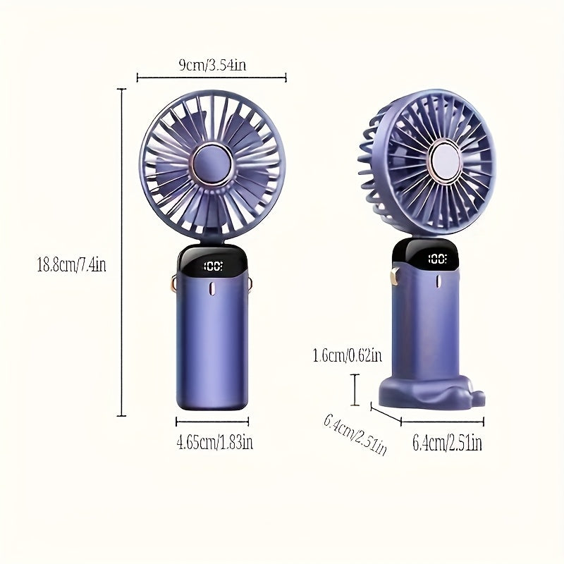 USB-заряжаемый портативный вентилятор с регулируемым углом, цифровым дисплеем и подставкой. Стильный синий дизайн, идеально подходит для дома, офиса или путешествий. Идеальный подарок для мужчин, женщин и студентов. Прочный
