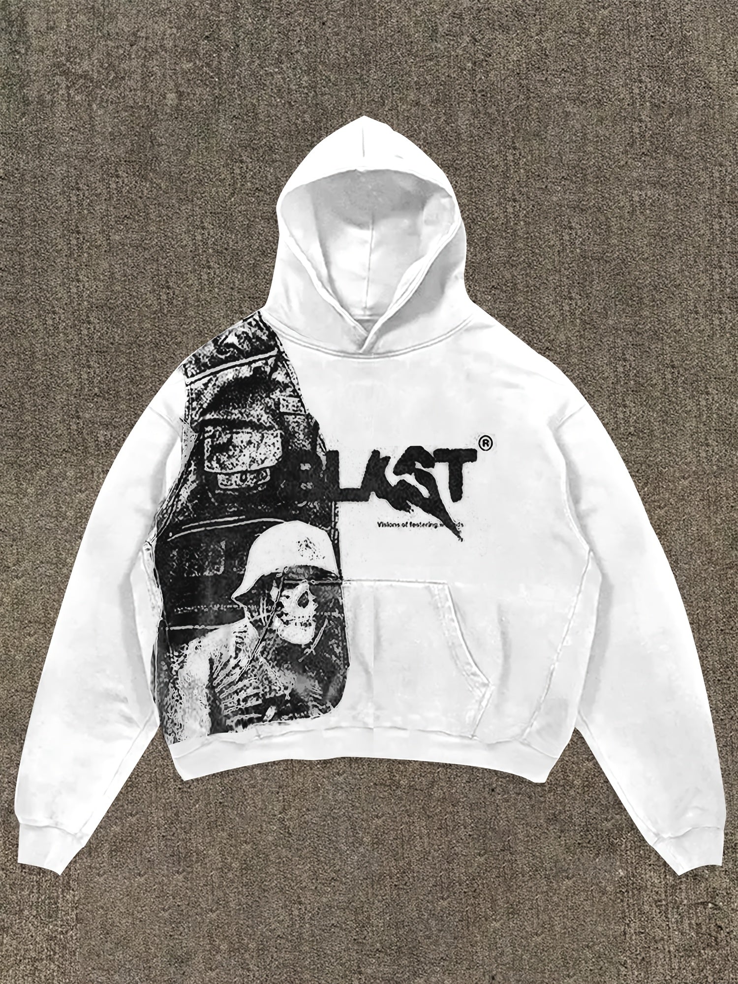 Hooded Sweatshirt with Kangaroo Pocket Portrait Print Long Sleeve Polyester Knit Casual Sportswear