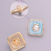 Set of 10 Square Alloy Buttons with Pearls and Flowers for Sewing Crafts and Clothing Accessories