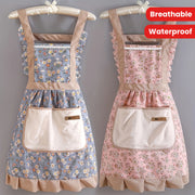 Canvas Apron with Pockets Floral Waterproof Oil-Proof Kitchen Restaurant Use