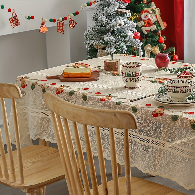 Mantel floral de campana roja para comedor de Navidad, poliéster, cuadrado, tejido
