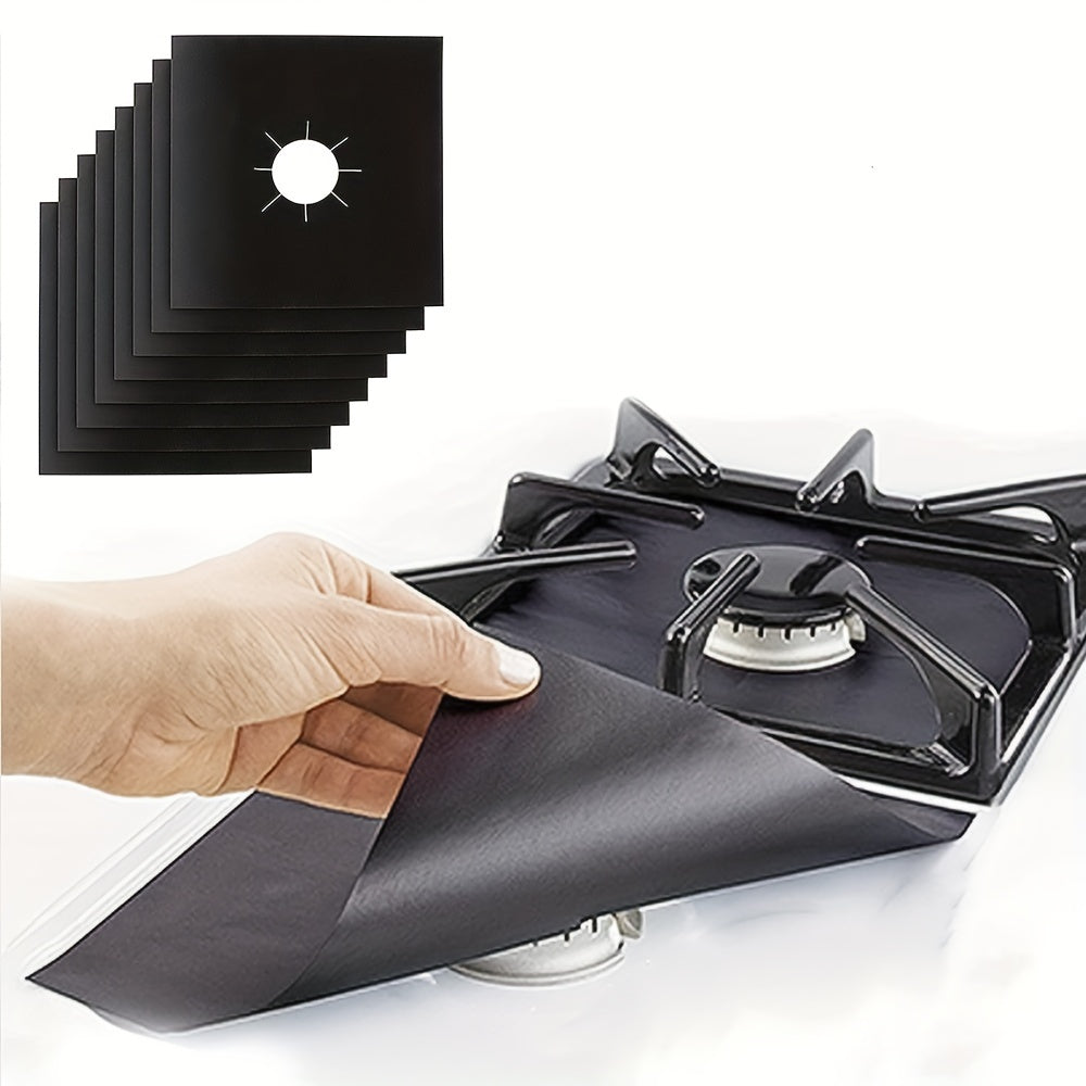 8pcs Black Gas Stove Protectors Reusable Non-Stick Quick Cleaning Liners 10.6x10.6 Inches