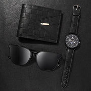 Men's Accessories Set 3-Piece Watch Wallet Glasses Business Sports Quartz Analog Leather