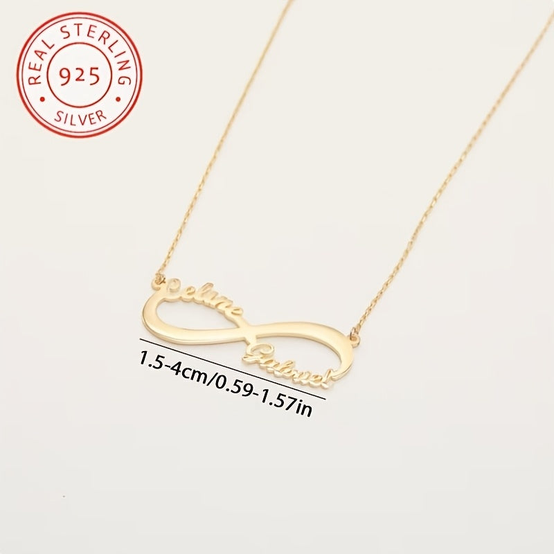 Zamonaviy 925 Sterling Silver Ikki Ismli Marjon - Shaxsiylashtirilgan Matnli Cheksiz Ramzi Pendanti - To'ylar, Har Kunlik Kiymak, Romantik Sovg'alar uchun Nozik va Klassik Zargarlik