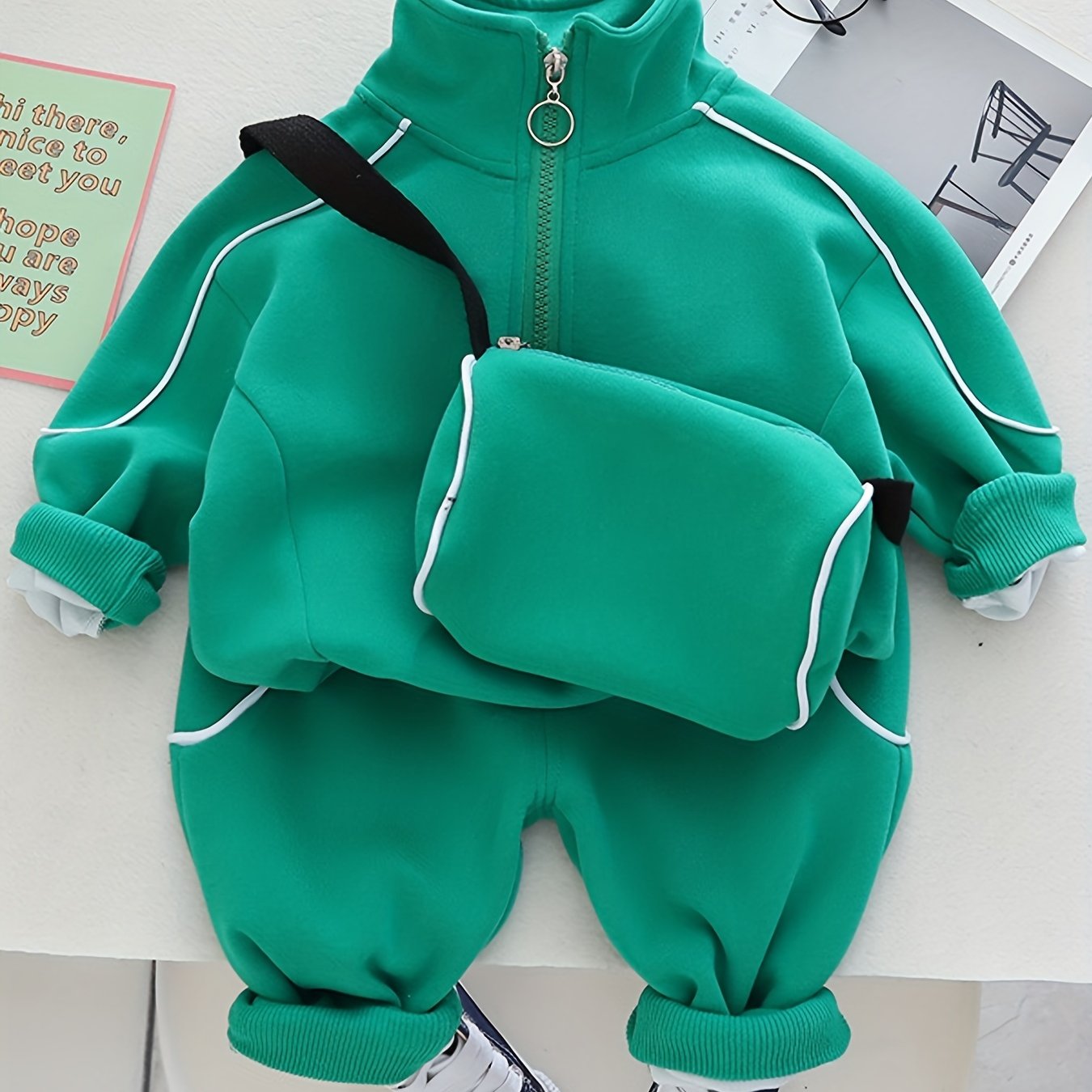 Boys Sports Casual Outfit Set with Zip-Up Stand Collar Sweatshirt and Pants
