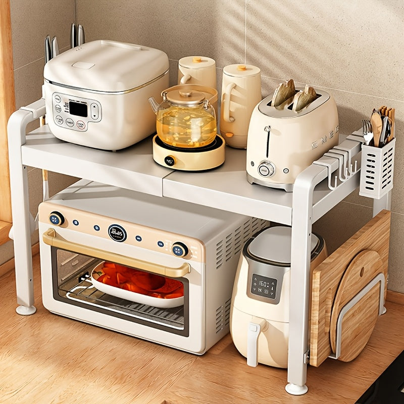 Retractable Microwave Oven Rack Carbon Steel Metal Kitchen Countertop Storage Gray White